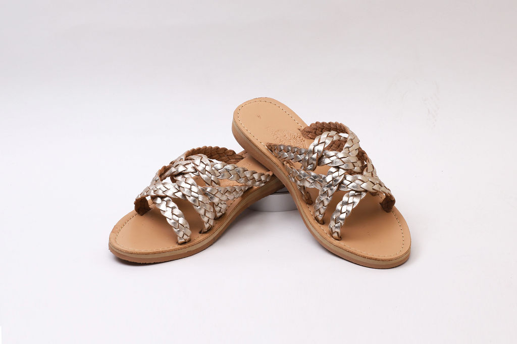 Huarache Sandalia Playero, tejido a mano, color oro